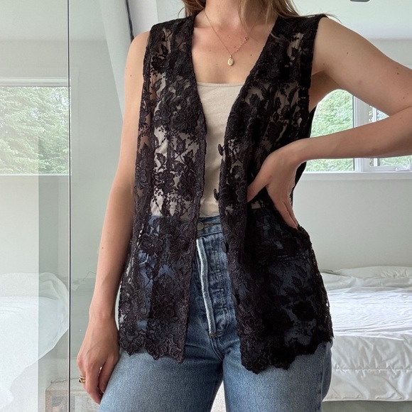 April Cornell Black Lace Vest Top 100% Cotton Size Large - Picture 2 of 12